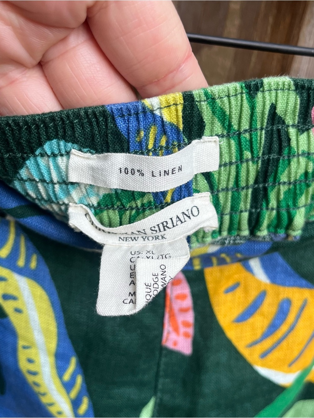 Christian Siriano Tropical Wide-Leg 100% Linen Pants in Green w Animals - Picture 3 of 4